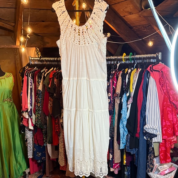 THE GREAT. Ivory Crochet Midi Dress - Picture 3 of 4